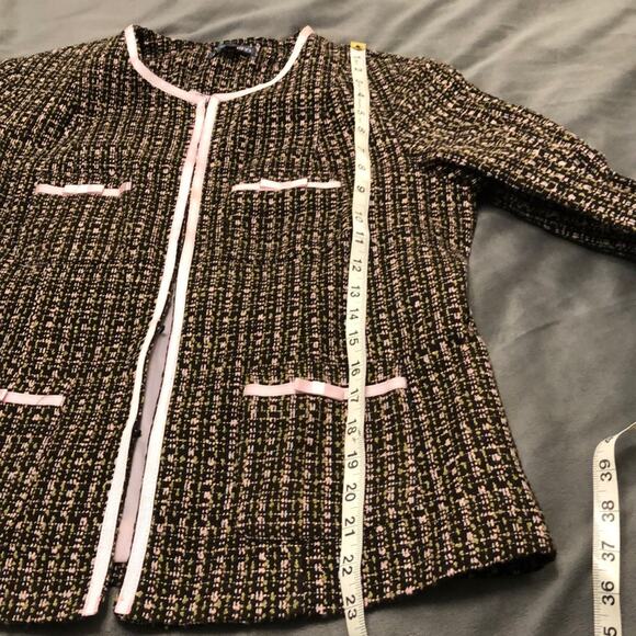 SA Denim  Tweed Blazer with Ribbon Trim Woman Size 6 Bows Office Pockets Y2K - Picture 9 of 11